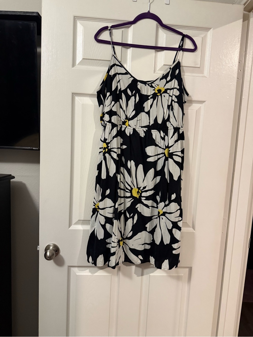 Old Navy Black Mini Dress with White & Yellow Daisy Print